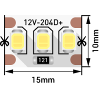 Лента светодиодная стандарт 2835, 204 LED/м, 22 Вт/м, 12В , IP20, Цвет: Теплый белый