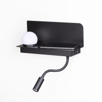 4202/6WL ODL20 241 черный/металл Настенный светильник с USB и беспр зарядкой LED 3W+3W SMART SHELF