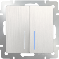 Выключатель двухклавишный проходной с подсветкой (перламутровый рифленый) WL13-SW-2G-2W-LED