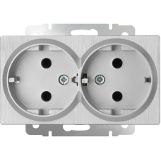 Розетка двойная с заземлением (серебряный рифленый) WL09-SKG-02-IP20