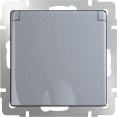 Розетка влагозащ. с зазем. с защит. крышкой и шторками (серебряный) WL06-SKGSC-01-IP44