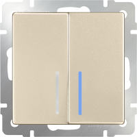 Выключатель двухклавишный проходной с подсветкой (шампань) WL11-SW-2G-2W-LED