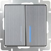 Выключатель двухклавишный с подсветкой (глянцевый никель) WL02-SW-2G-LED