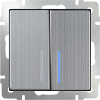 Выключатель двухклавишный проходной с подсветкой (глянцевый никель) WL02-SW-2G-2W-LED