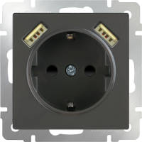 Розетка с заземлением, шторками и USBх2 (серо-коричневый WL07-SKGS-USBx2-IP20