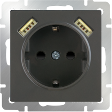 Розетка с заземлением, шторками и USBх2 (серо-коричневый WL07-SKGS-USBx2-IP20