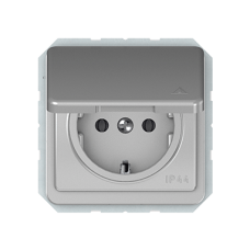 Розетка Vilma LX200, с заземлением и крышкой (IP44), без рамки, металлик