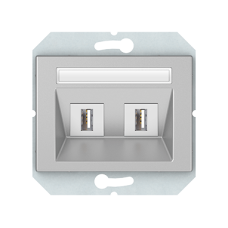 USB розетка, 2-местная (2хUSB) XP500, без рамки, металлик