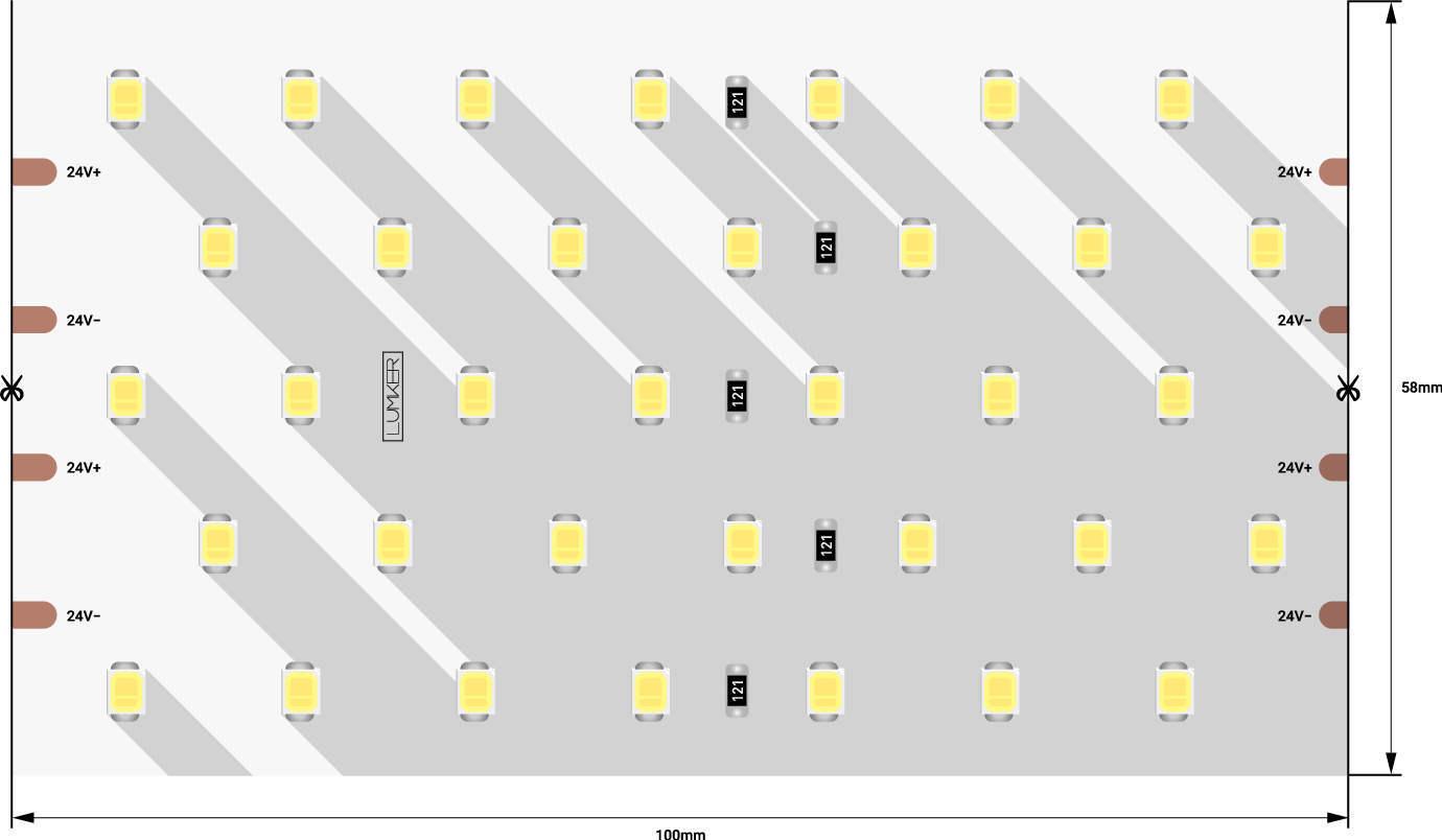 Лента светодиодная LUMKER, 2835, 350 LED/м, 31 Вт/м, 24В, IP33, Теплый белый (3000K) Лента светодиодная LUMKER, 2835, 350 LED/м, 31 Вт/м, 24В, IP33, Теплый белый (3000K)